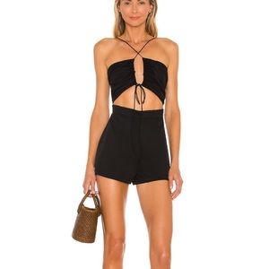 Superdown Alessia Ruched Tie Romper in Black Sz M Revolve